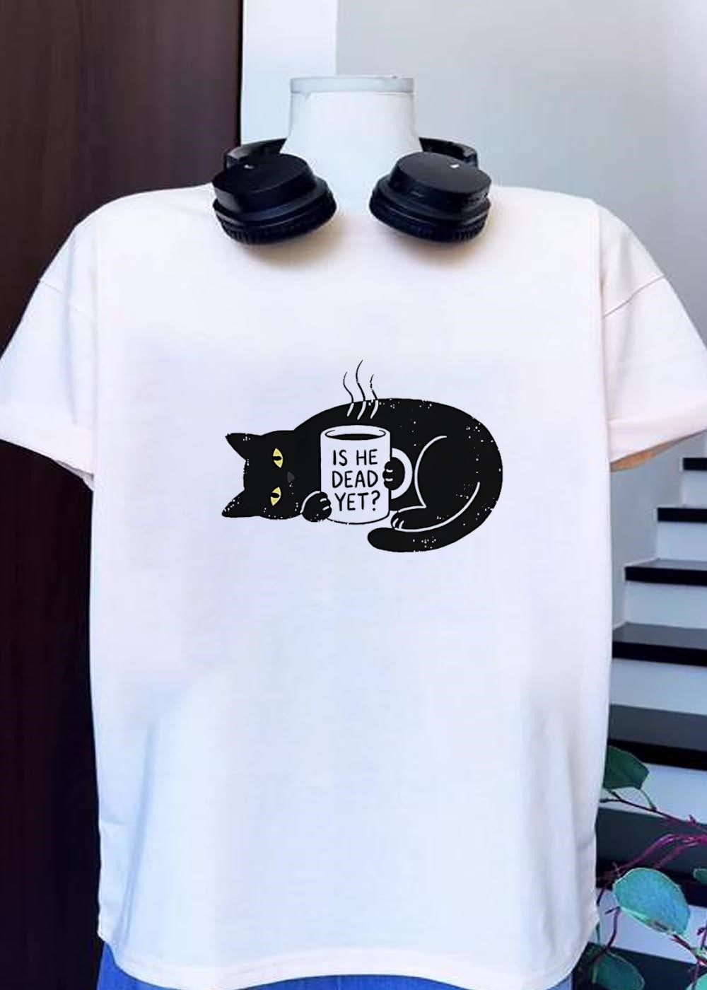 Black Cat Holding Is He Dead Yet Coffee Mug T-Shirt