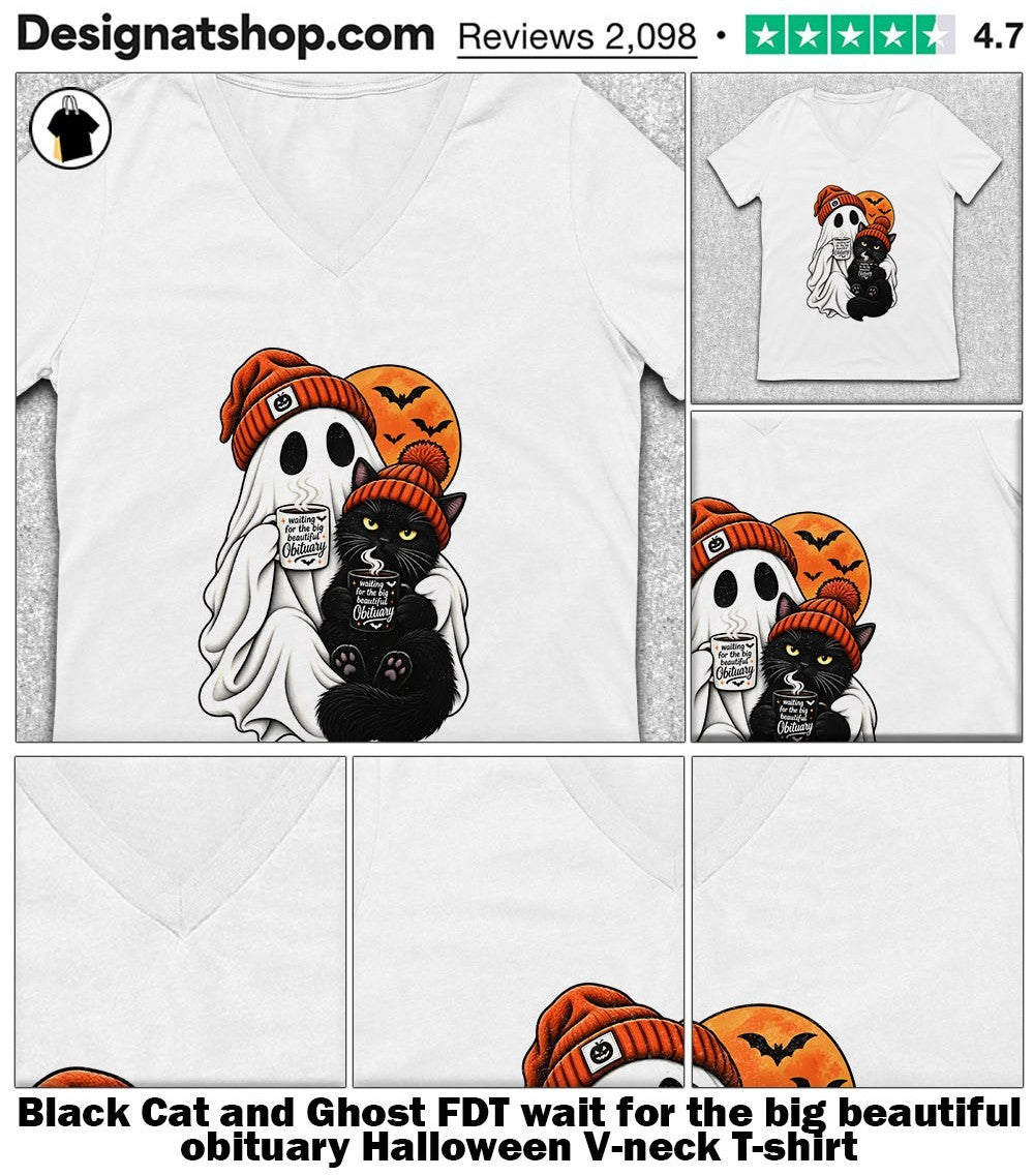 Black Cat and Ghost FDT wait for the big beautiful obituary Halloween shirt