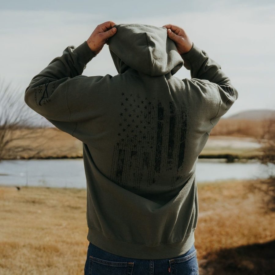 1776 Flag Hoodie - Military Green