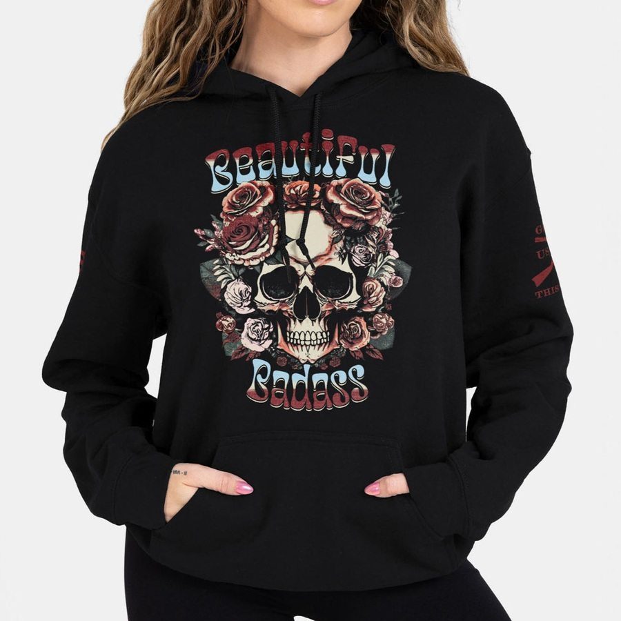 Women's Beautiful Badass Floral Hoodie - Black