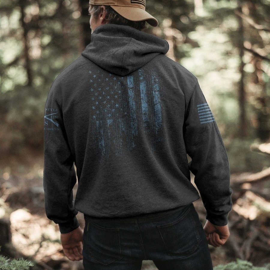 1776 Flag Hoodie - Dark Heather Gray