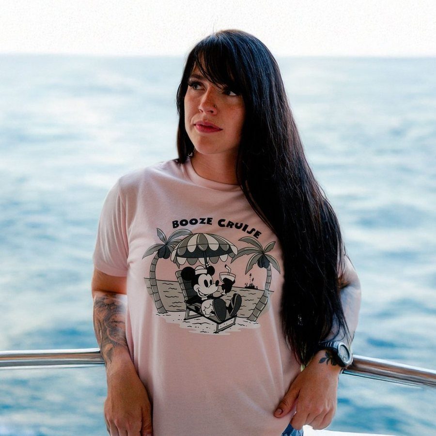 Women's Booze Cruise Boyfriend Fit T-Shirt - Light Pink