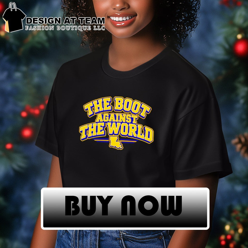 Boot Against World Yellow Louisiana State Map Silhouette shirt