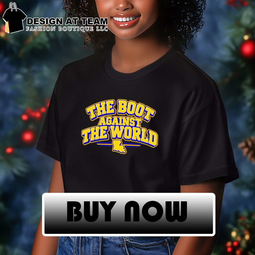 Boot Against World Yellow Louisiana State Map Silhouette shirt