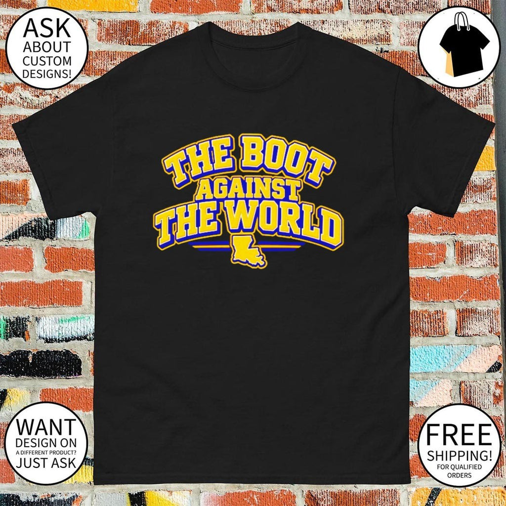 Boot Against World Yellow Louisiana State Map Silhouette shirt
