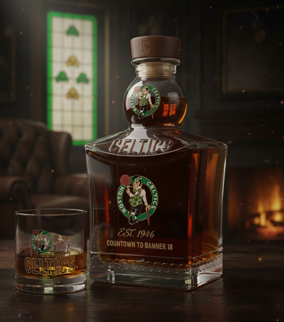 Boston Celtics NBA Custom Whiskey Bottle Decanter – Banner 18 Champions Gift