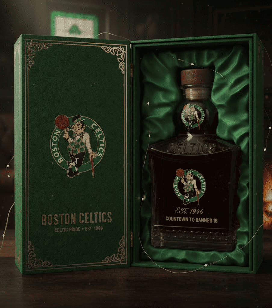 Boston Celtics NBA Custom Whiskey Bottle Decanter – Banner 18 Champions Gift