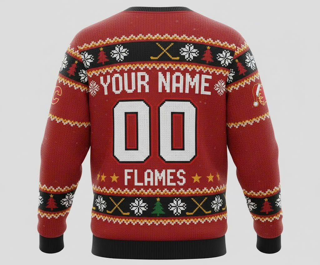 Calgary Flames NHL Ugly Christmas Sweater – Red & Gold “Flames” Holiday Knit