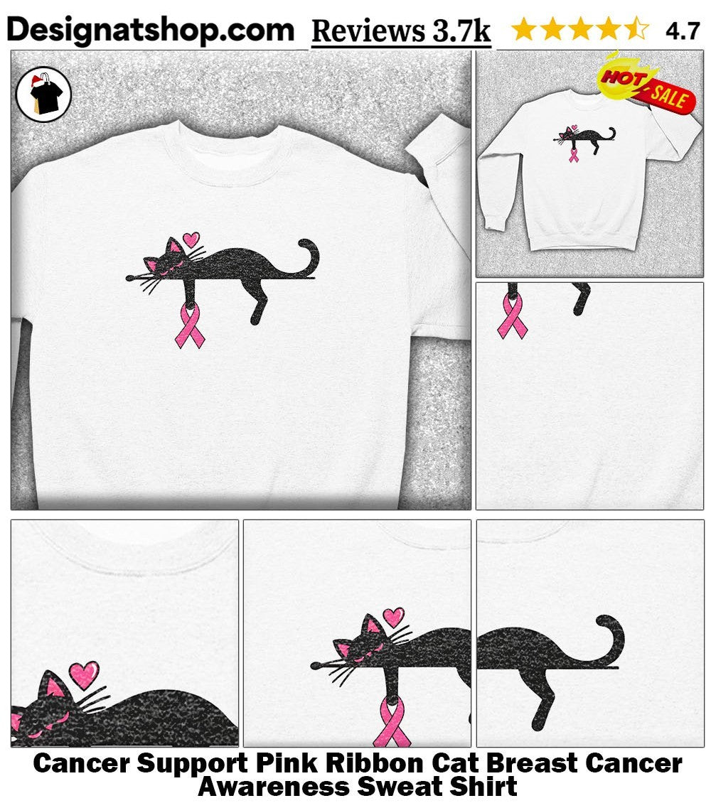 Cancer Support Pink Ribbon Cat Breast Cancer Awareness shirt