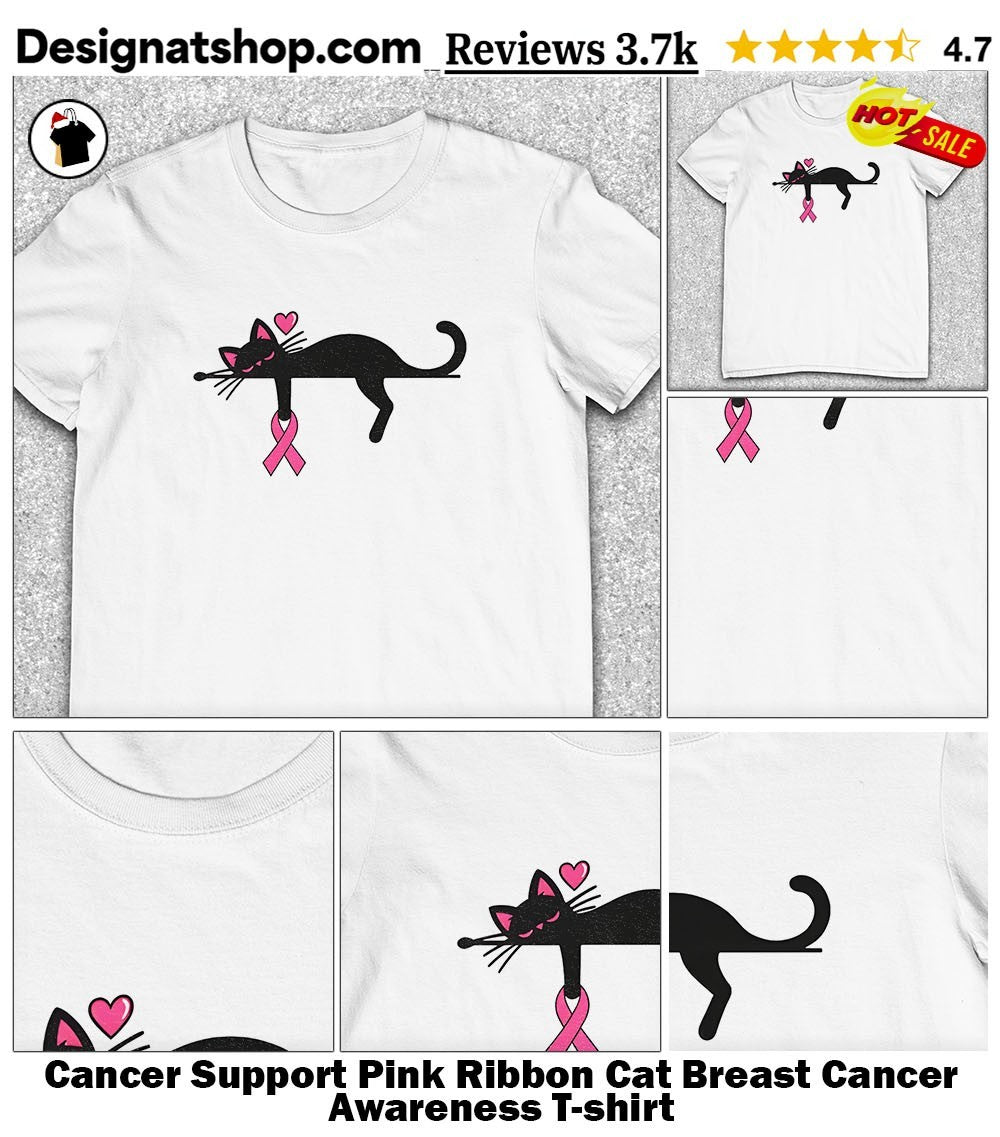 Cancer Support Pink Ribbon Cat Breast Cancer Awareness shirt