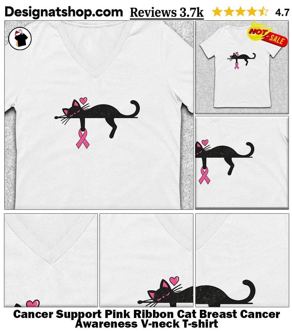 Cancer Support Pink Ribbon Cat Breast Cancer Awareness shirt