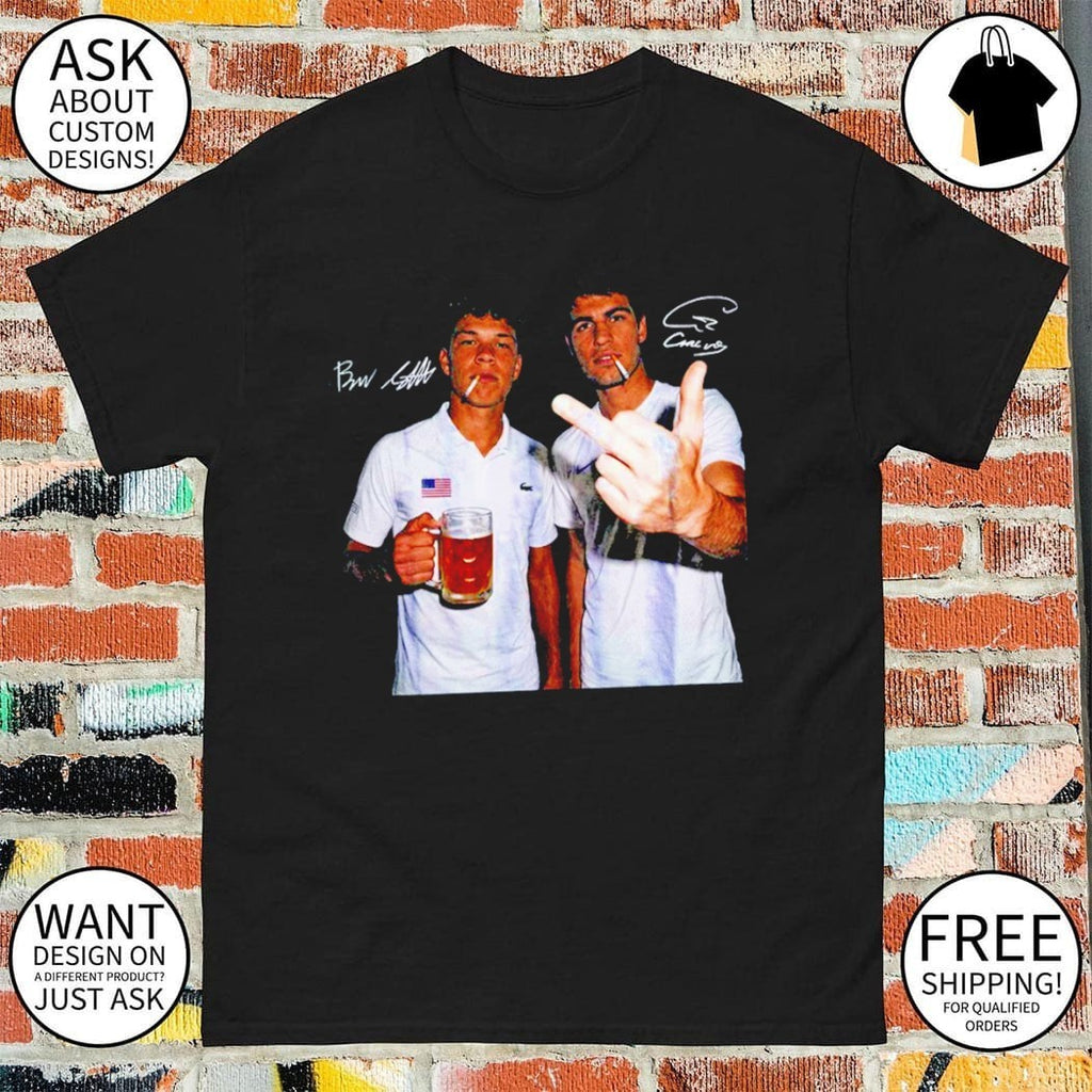 Carlos Alcaraz Ben Shelton Tennis Graphic Middle Finger Beer shirt