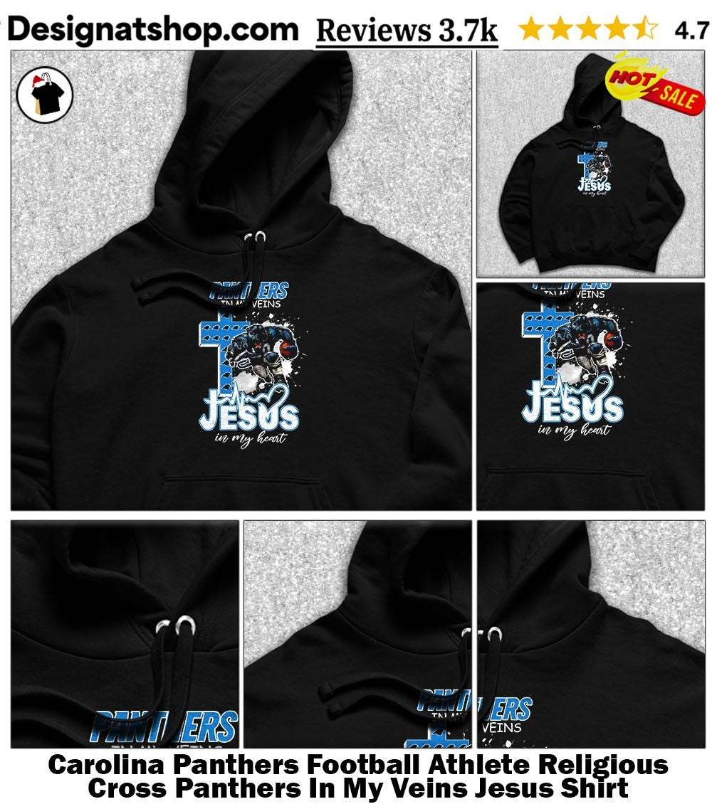 Carolina Panthers Football Athlete Religious Cross Panthers In My Veins Jesus Shirt