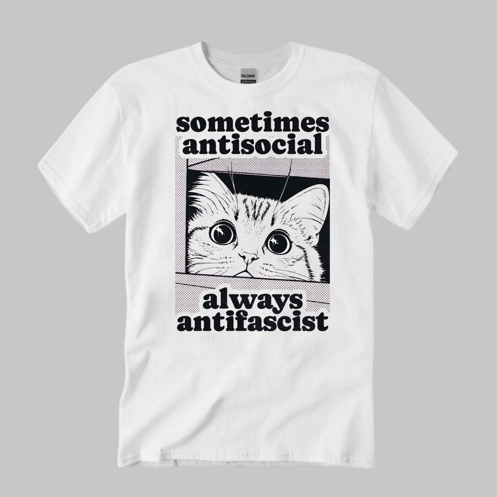 Cat Sometimes Antisocial Always Antifascist Shirt