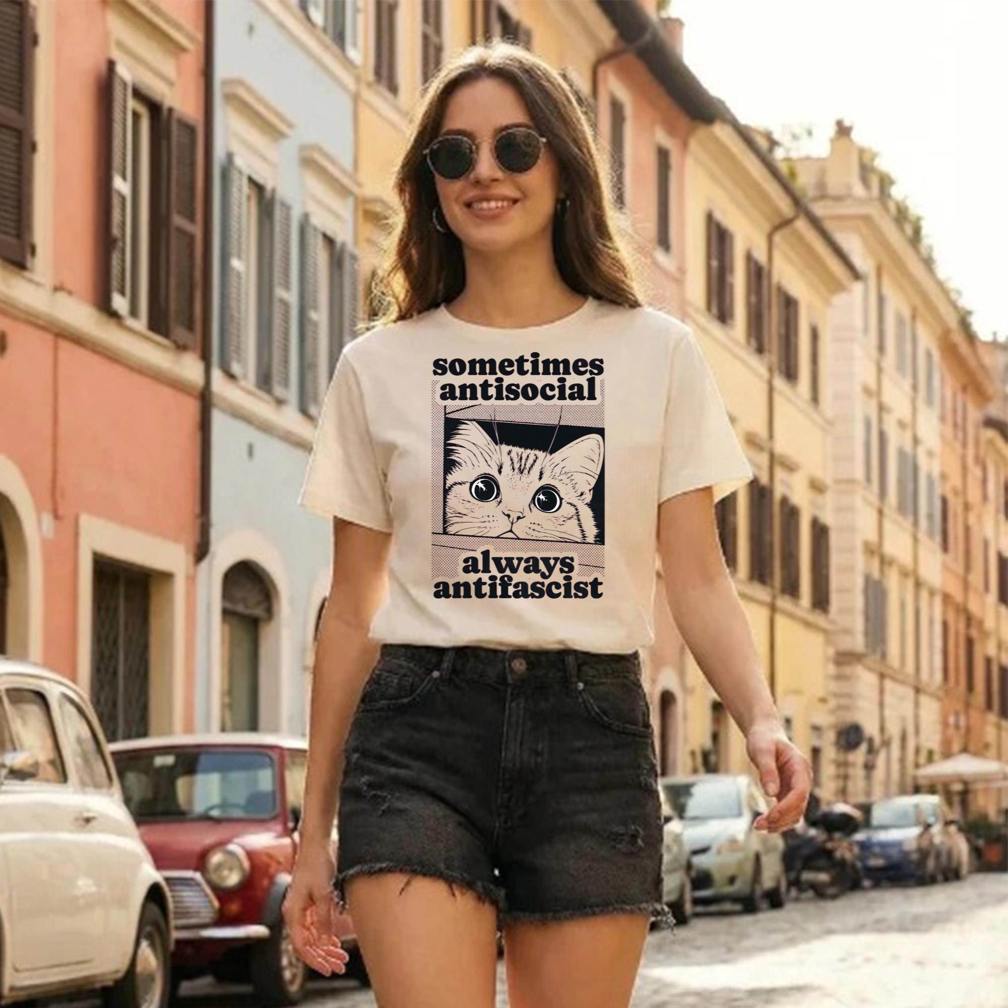 Cat Sometimes Antisocial Always Antifascist Shirt