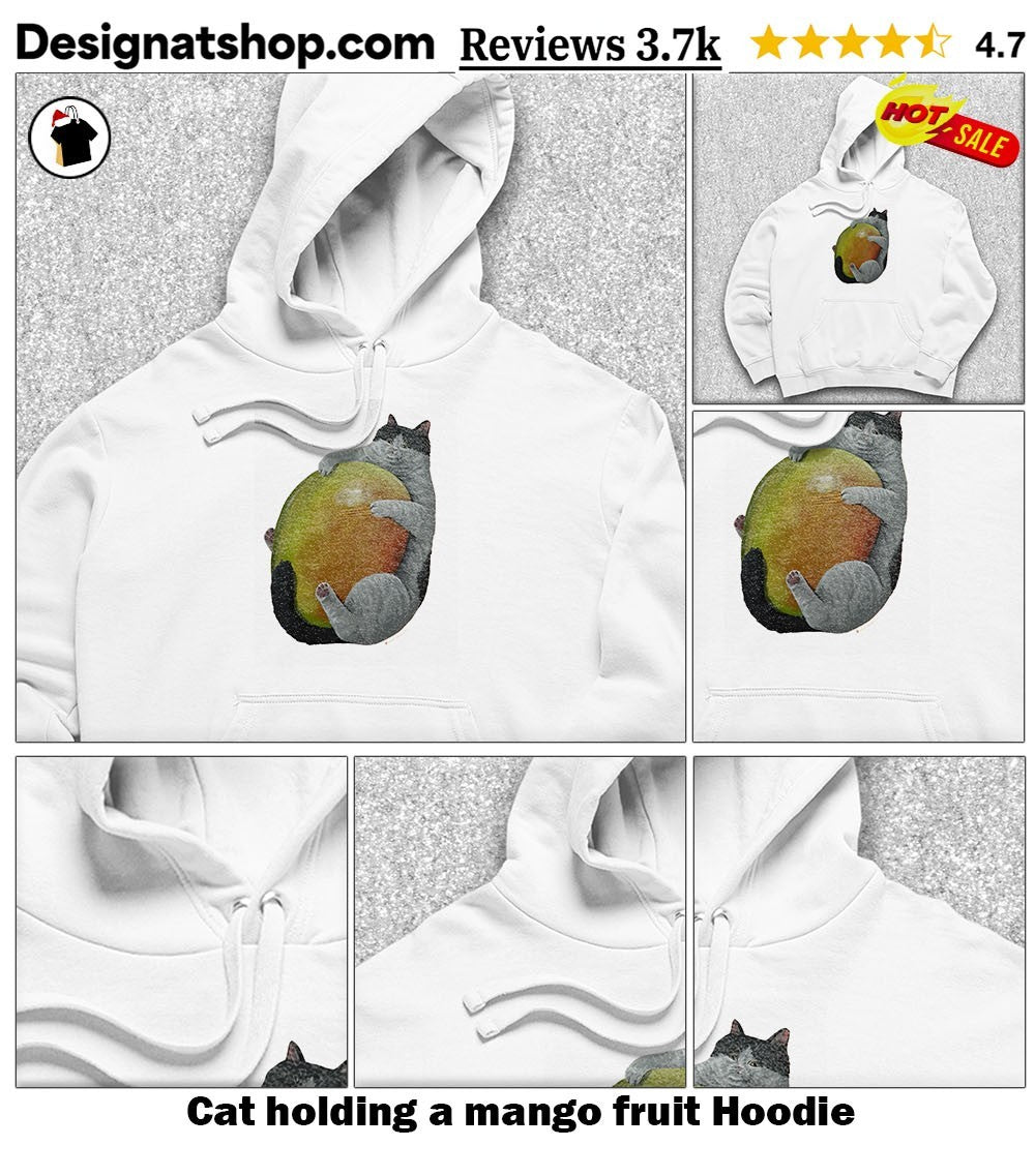 Cat holding a mango fruit shirt