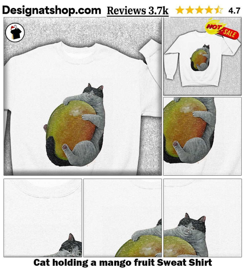 Cat holding a mango fruit shirt
