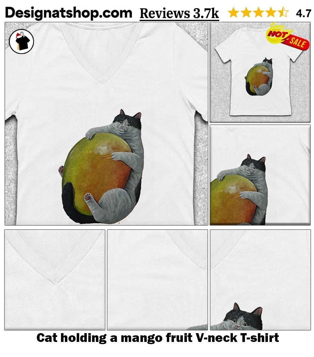 Cat holding a mango fruit shirt