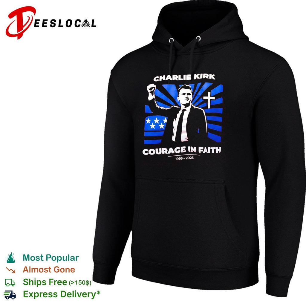 Charlie Kirk courage in faith flag cross 1993 2025 shirt