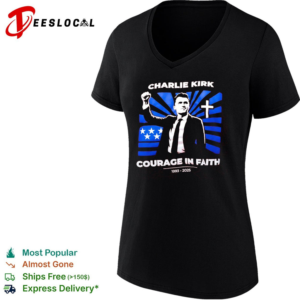 Charlie Kirk courage in faith flag cross 1993 2025 shirt