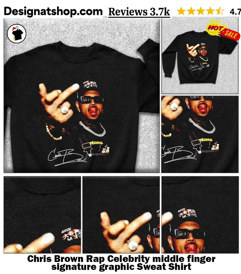 Chris Brown Rap Celebrity middle finger signature graphic shirt
