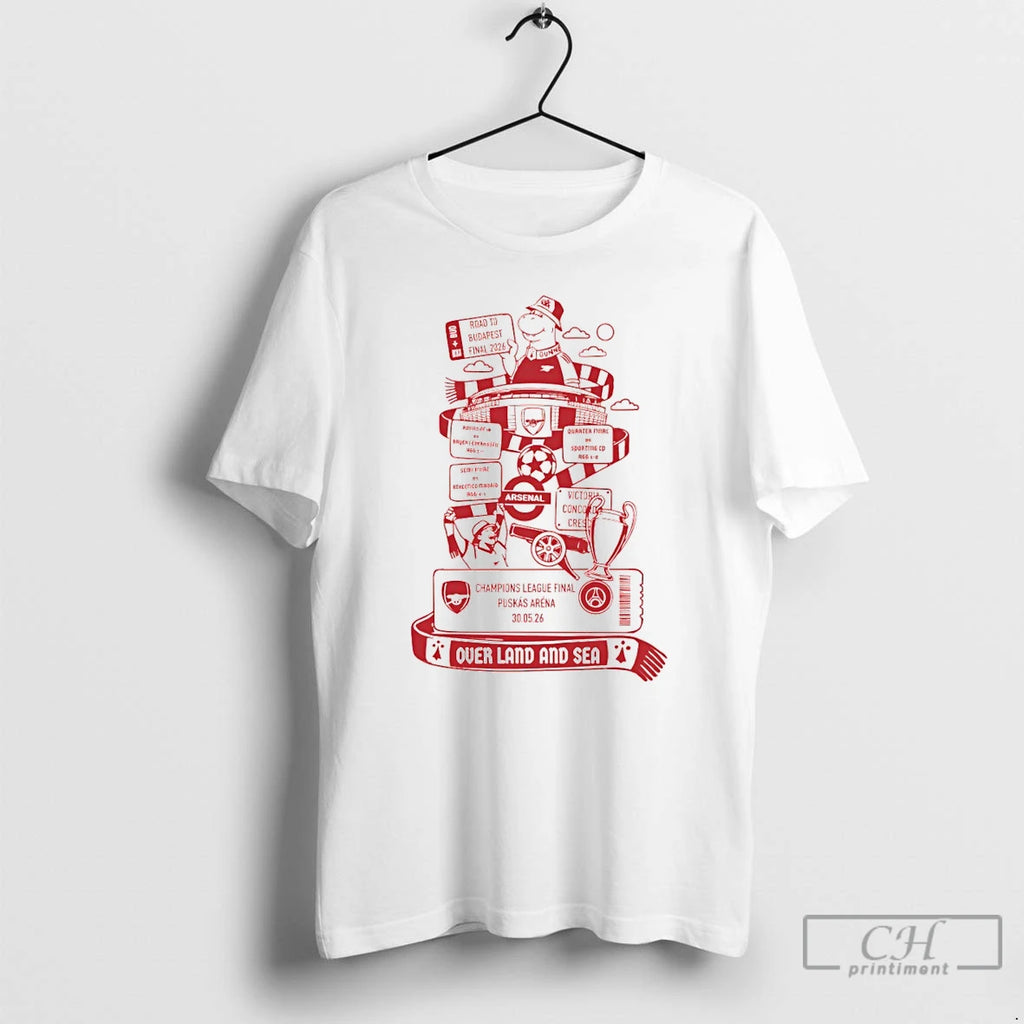 Classic Arsenal Fc Over Land And Sea Uefa Champions League 2026 Puskas Arena T Shirts
