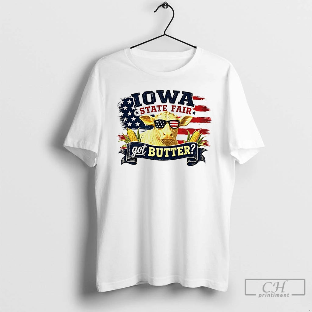Classic Cow Jowa State Fair Got Butter American Flag 4th Of July T Shirts Sweater