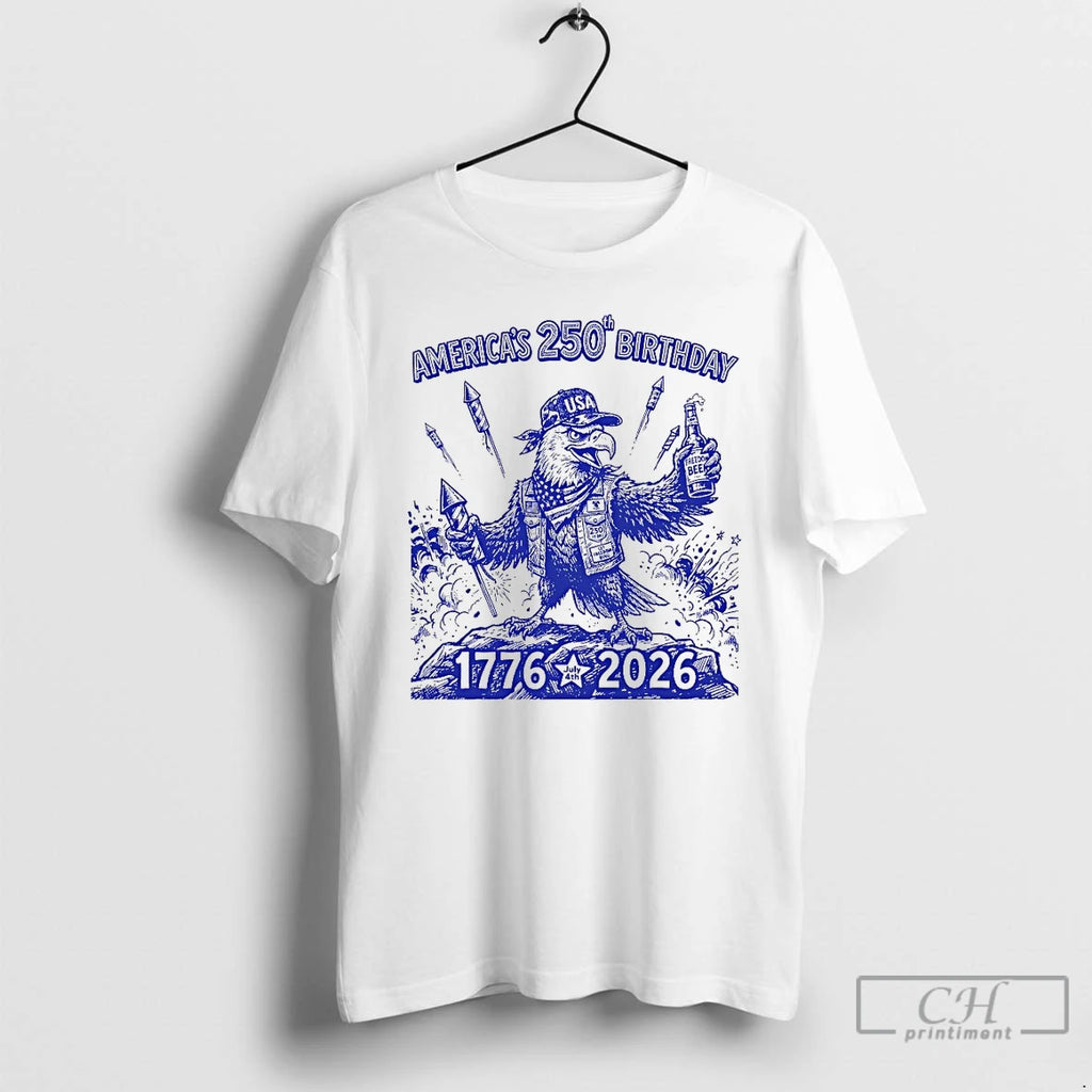 Classic Eagle Holding Freedom Beer Usa 250th Anniversary 1776 2026 4th Of July T Shirts