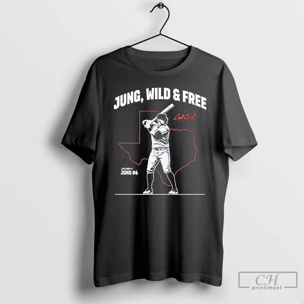 Classic Josh Jung 6 Texas Rangers Jung Wild And Free Map Signature T Shirts Sweater