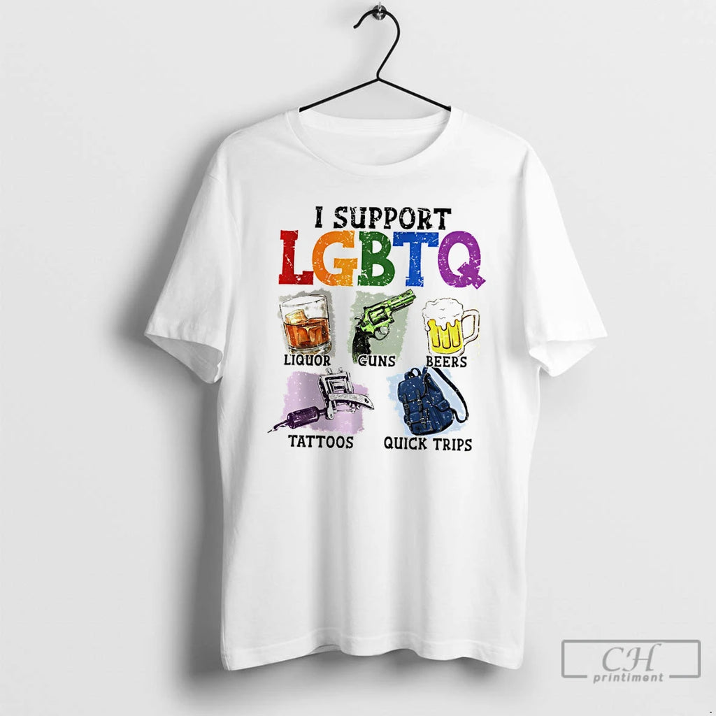 Classic Pride Month Graphic I Support Lgbtq Liquor Guns Beers Tattoos