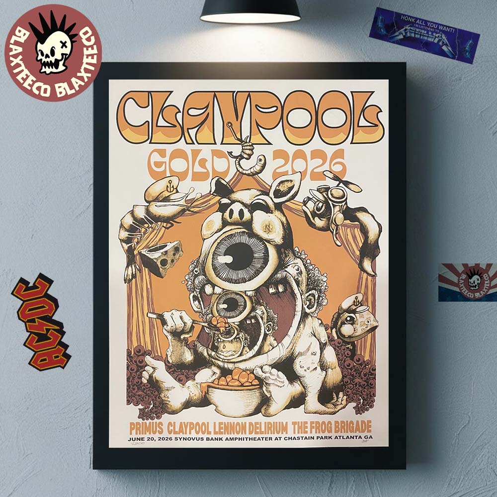 Claypool Gold Primus Claypool Lennon Delirium And The Frog Brigade 2026 Atlanta Georgia Event Poster At Synovus Bank Amphitheater On June 20 2026 Poster Canvas