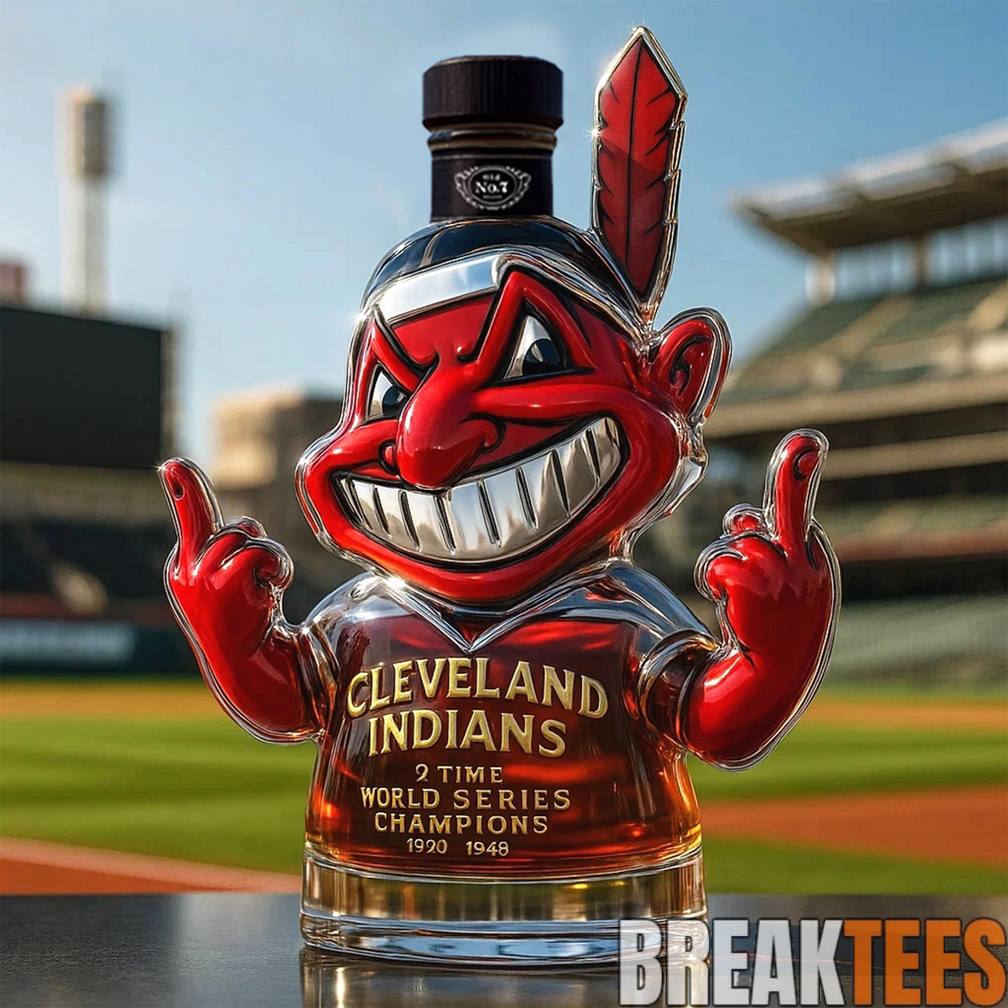 Cleveland Indians Chief Wahoo ‘2 Time World Series Champions’ Whiskey Bottle