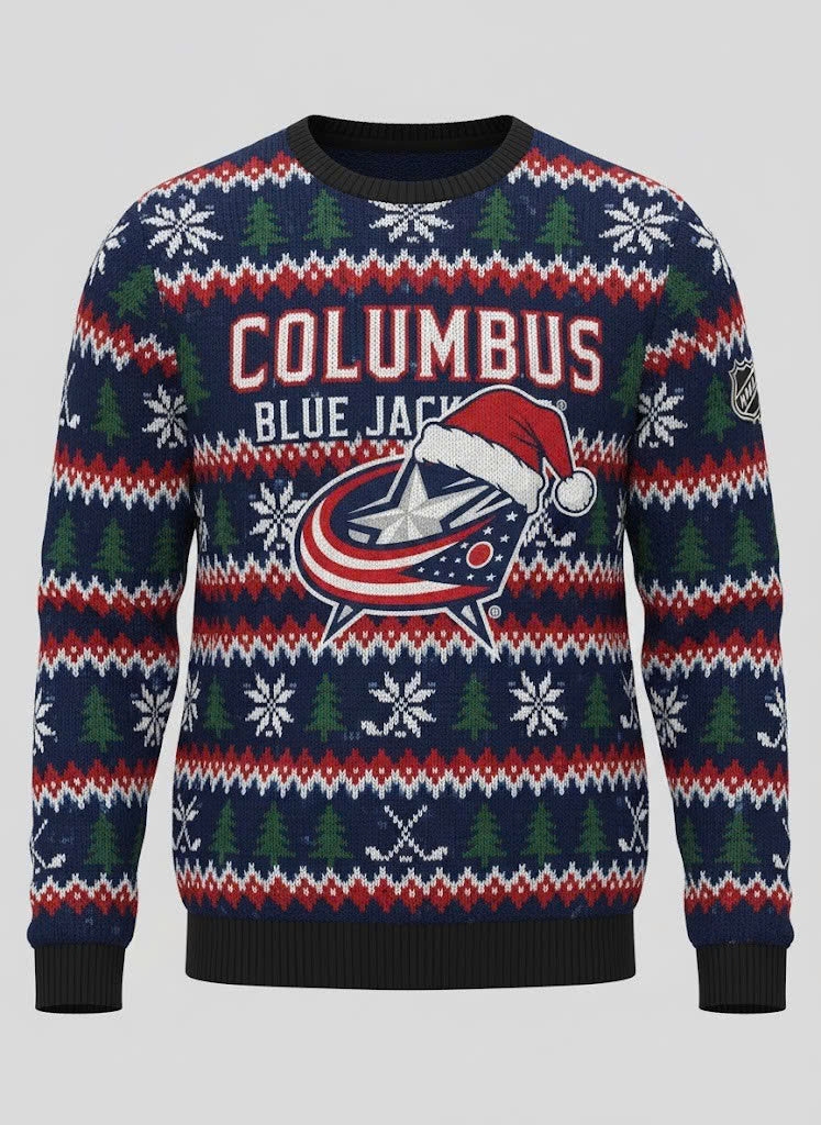 Columbus Blue Jackets NHL Ugly Christmas Sweater – Navy & Red “CBJ” Holiday Knit