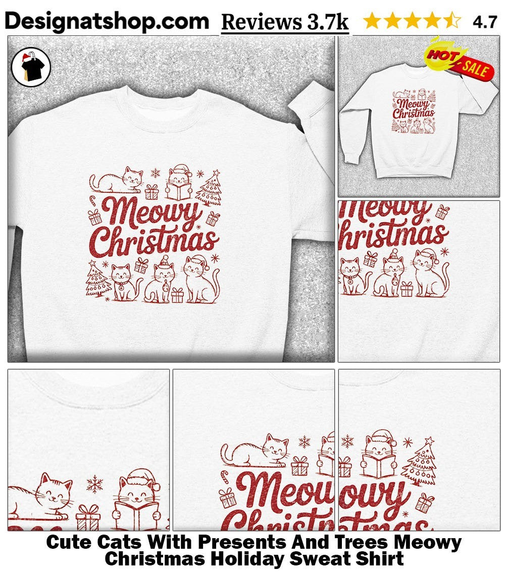 Cute Cats With Presents And Trees Meowy Christmas Holiday shirt