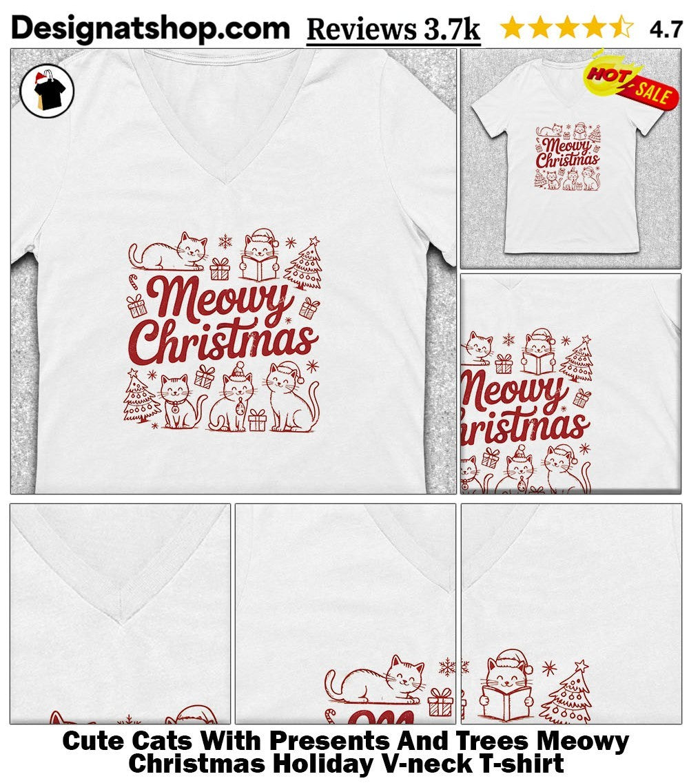 Cute Cats With Presents And Trees Meowy Christmas Holiday shirt