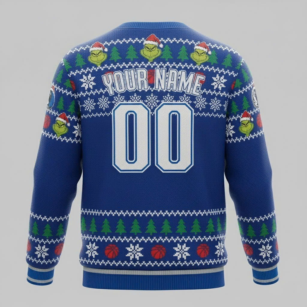 Dallas Mavericks x The Grinch Ugly Christmas Sweater – Royal Blue & Green “Grinchmas” Knit