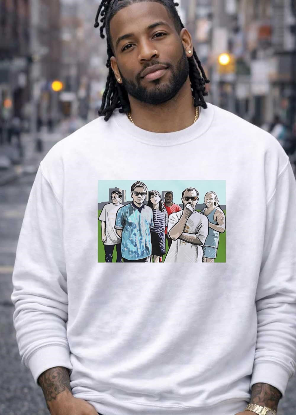 Day One Mo Graphic Group Portrait With Cityscape Custom Printed T-Shirt