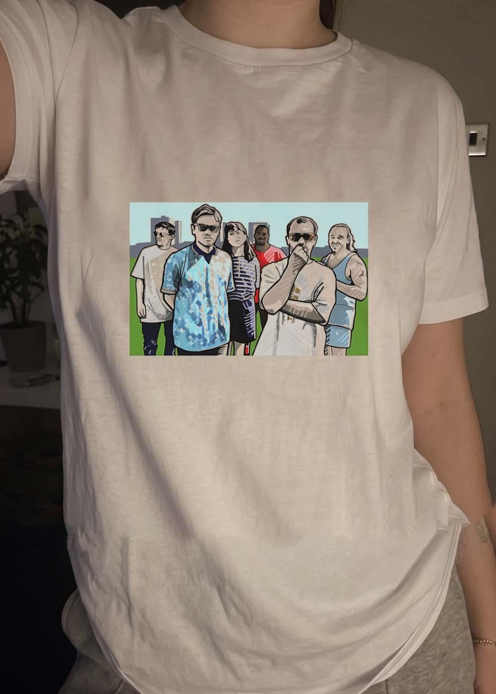 Day One Mo Graphic Group Portrait With Cityscape Custom Printed T-Shirt