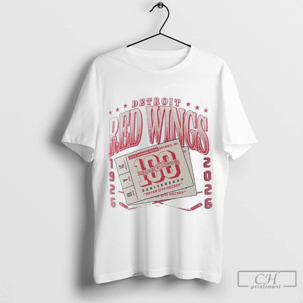 Detroit Red Wings 100 Centennial 1926 2026 Logo T Shirt Jpg