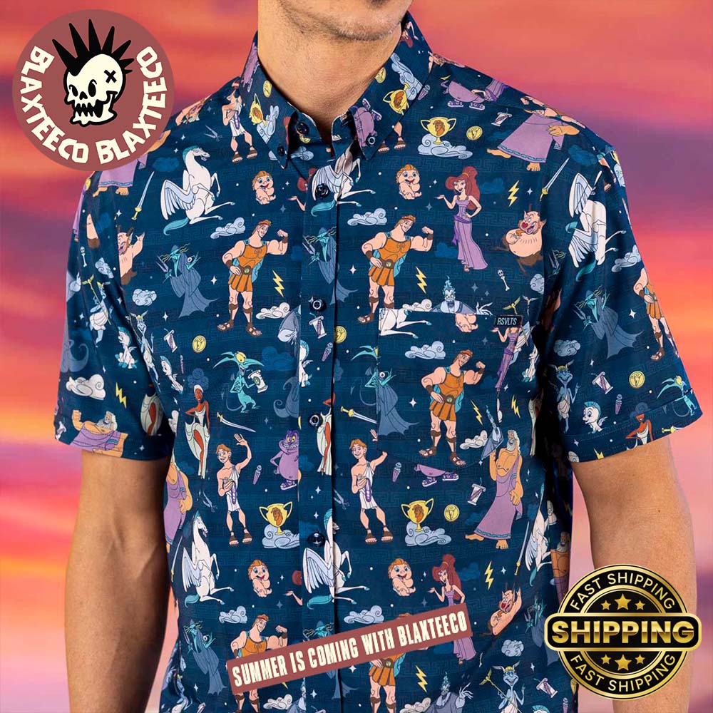 Disney RSVLTS Hercules Grecian Gallery Button Short Sleeve Hawaiian Shirt