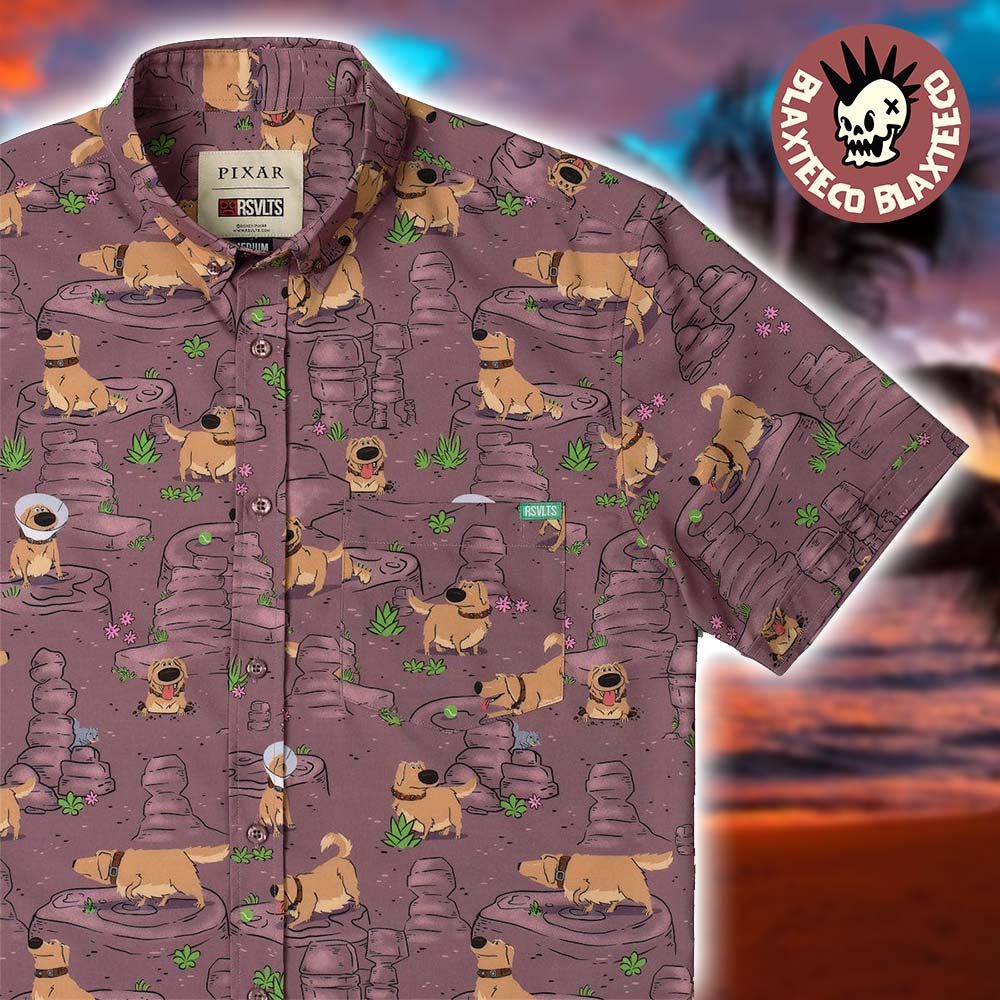 Disney and Pixar Up RSVLTS My Name Is Dug Button Short Sleeve Hawaiian Shirt