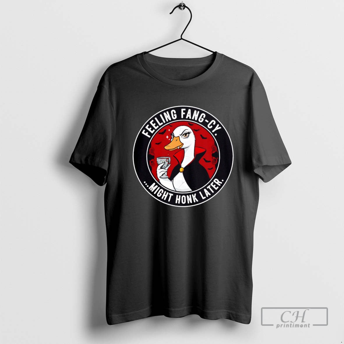 Feeling Fang Cy Might Honk Later Vampire Goose Holding A Drink Long Sleeve