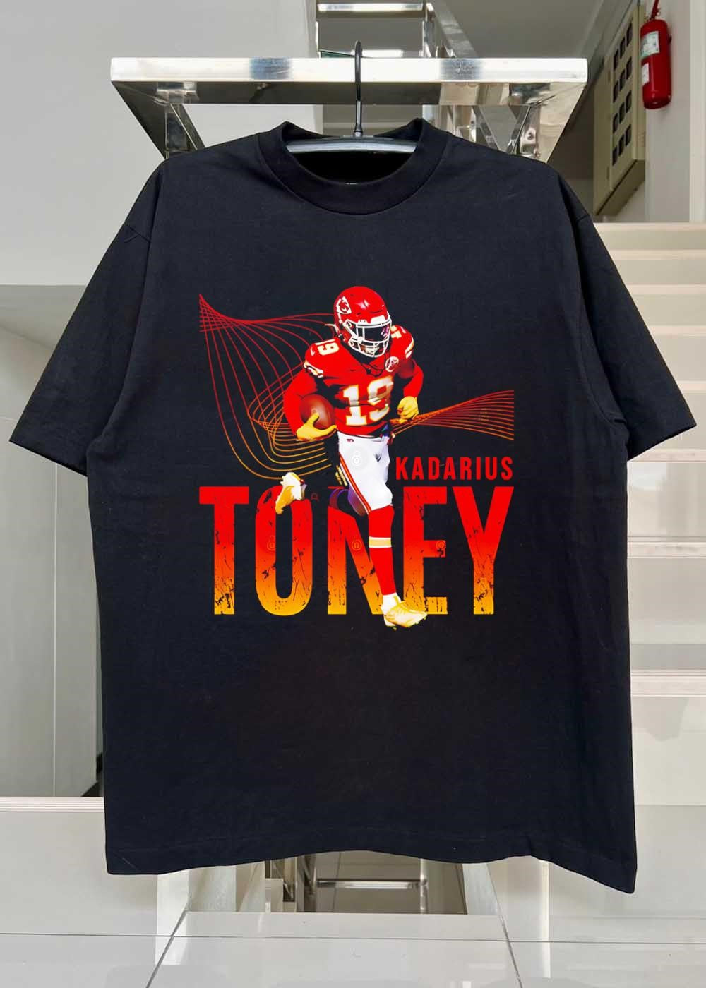 Football Star Running with Ball Kadarius Toney Kansas City Chiefs T-Shirt