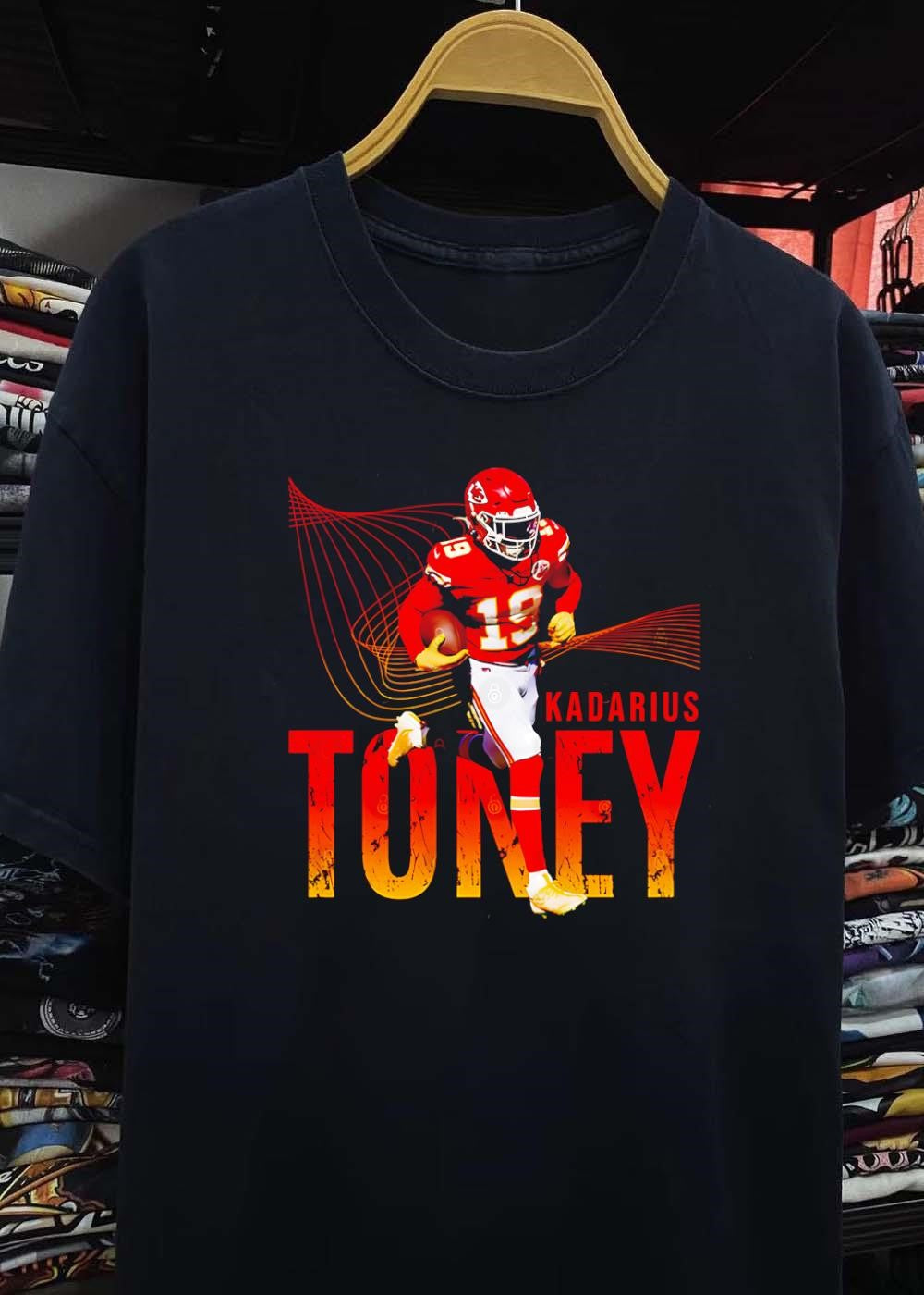 Football Star Running with Ball Kadarius Toney Kansas City Chiefs T-Shirt