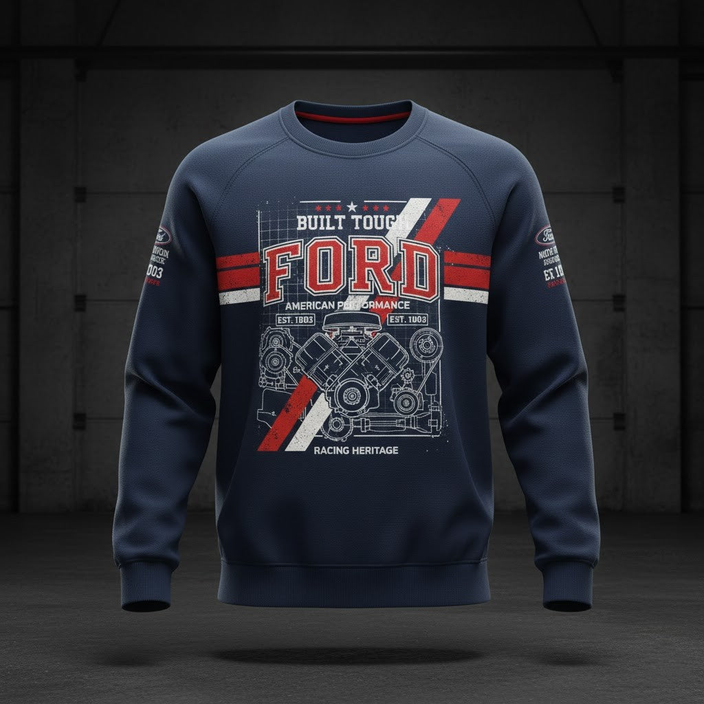 Ford “Built Tough” Heritage 3D Blueprint Crewneck Sweatshirt
