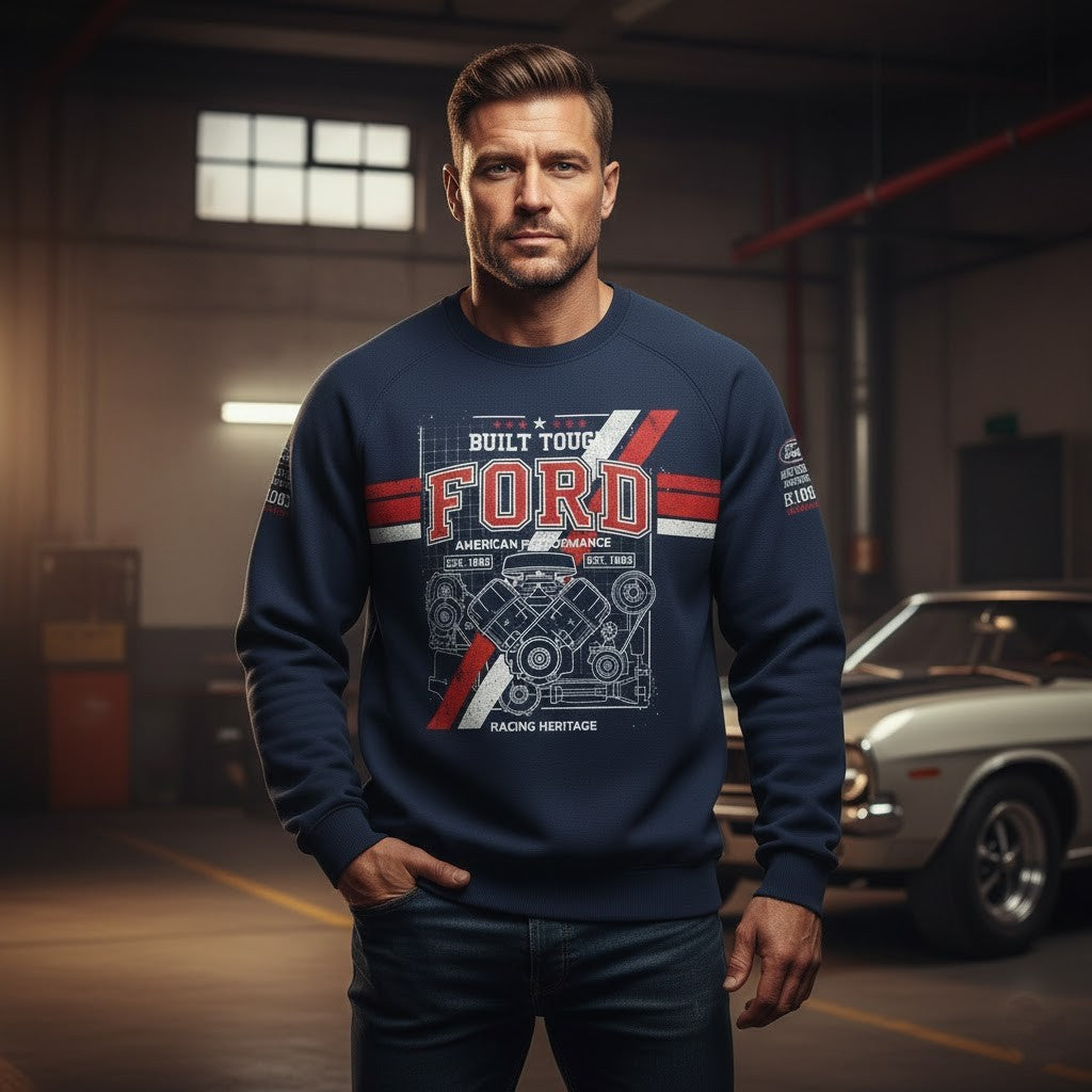 Ford “Built Tough” Heritage 3D Blueprint Crewneck Sweatshirt