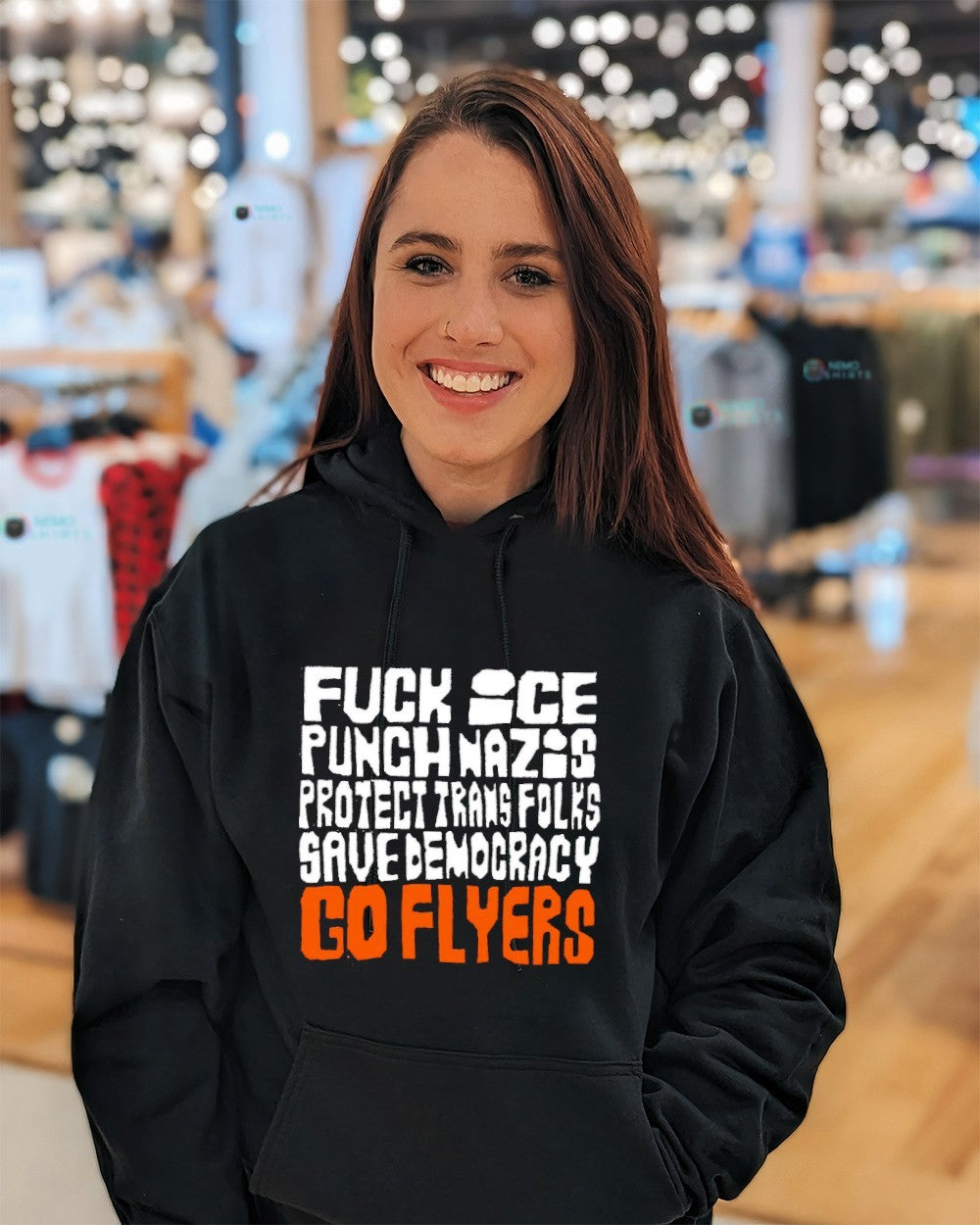 Fuck ICE punch nazis protect trans folks save Democracy go Flyers shirt