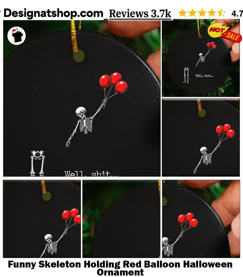 Funny Skeleton Holding Red Balloon Halloween shirt