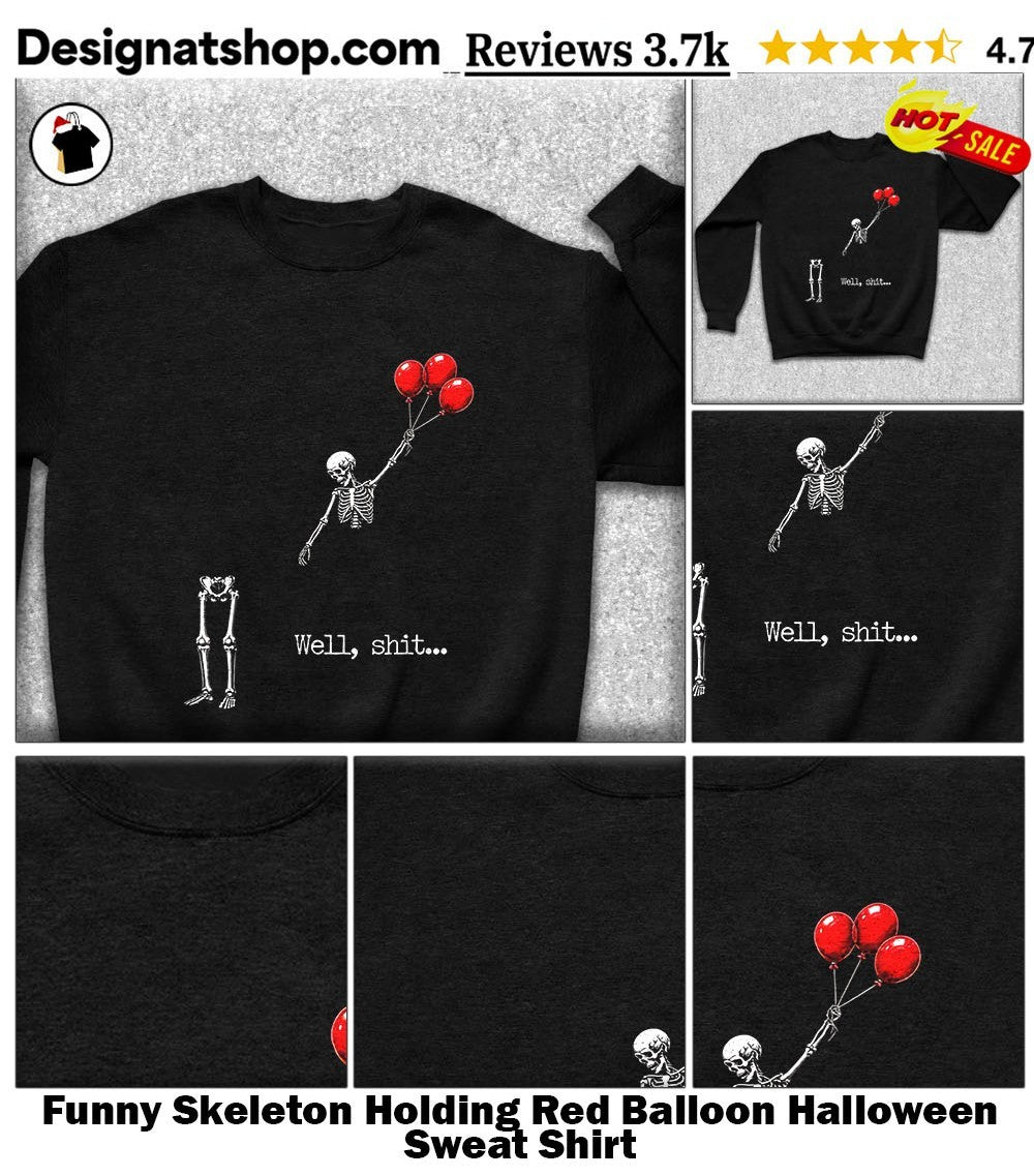 Funny Skeleton Holding Red Balloon Halloween shirt