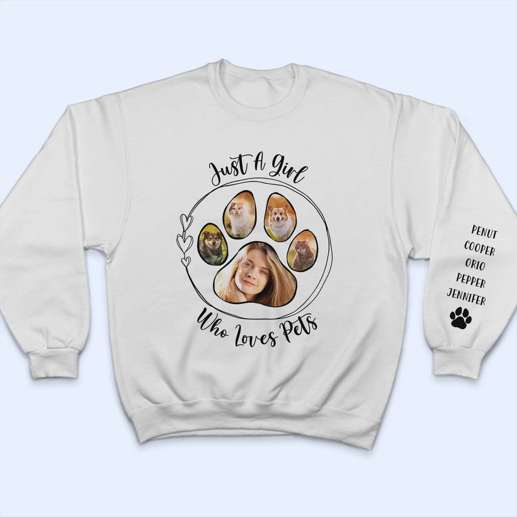 Custom Photo Just A Girl Who Loves Dog - Gift For Dog Lovers - Personalized Sweatshirt With Sleeve Imprint